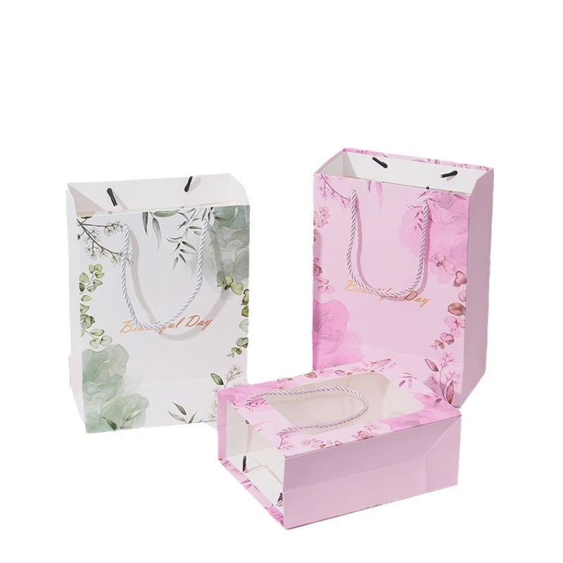 Flower Design Gift Paper Bag With Window high quality