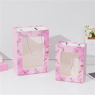 Flower Design Gift Paper Bag With Window